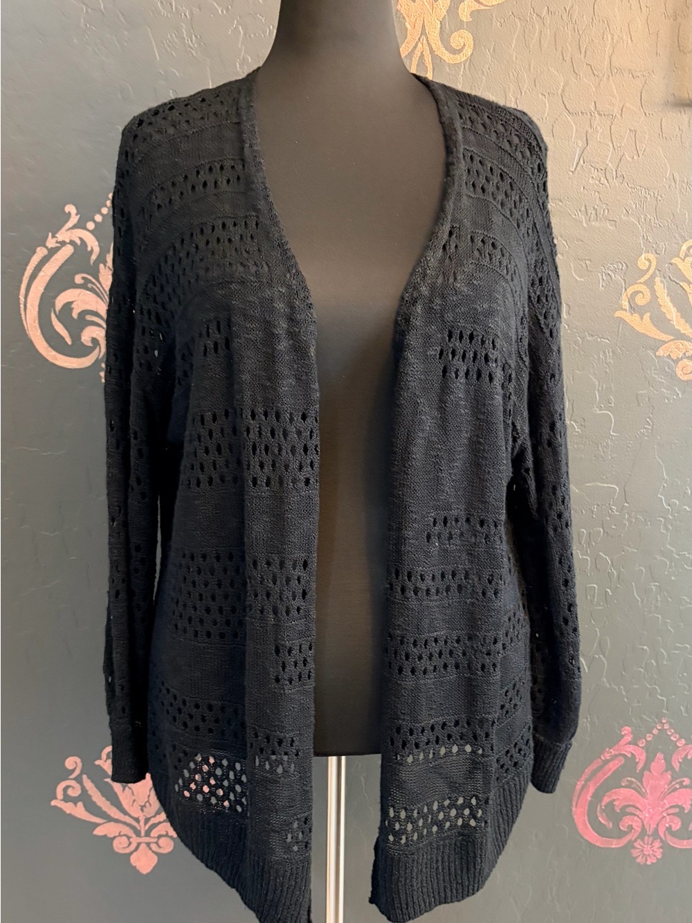 Black Open-Front Knit Cardigan Sweater - Women